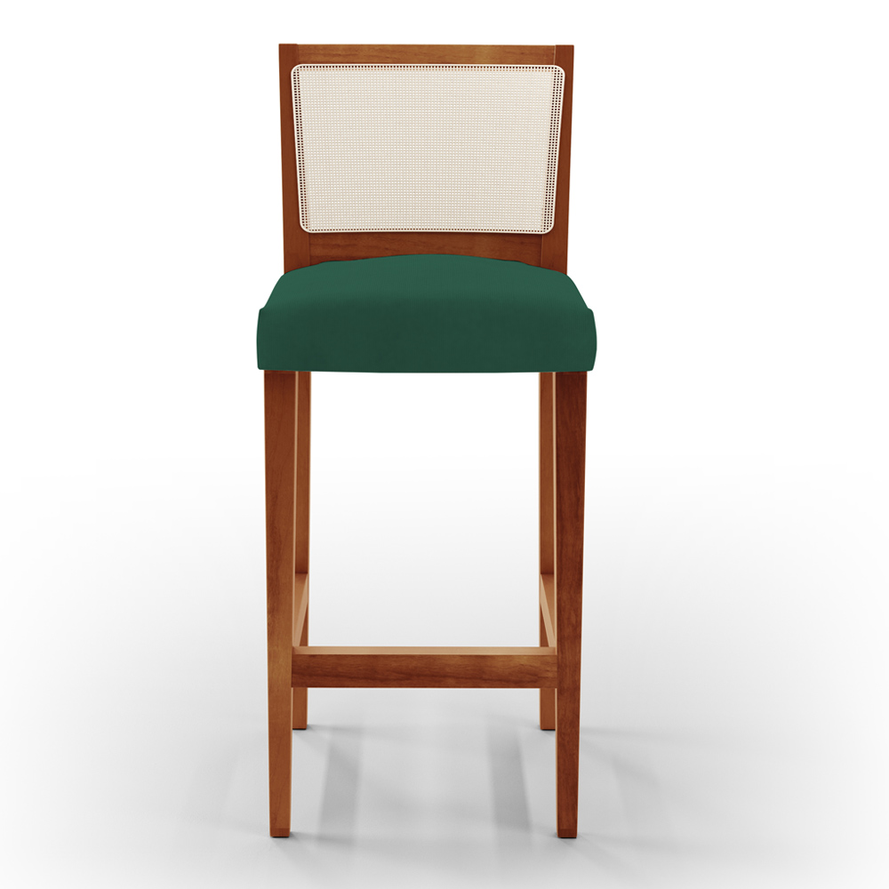 Kit 06 Banquetas Alta Para Cozinha Encosto em Tela Branco Zion L02 Suede Verde Musgo - Lyam Decor