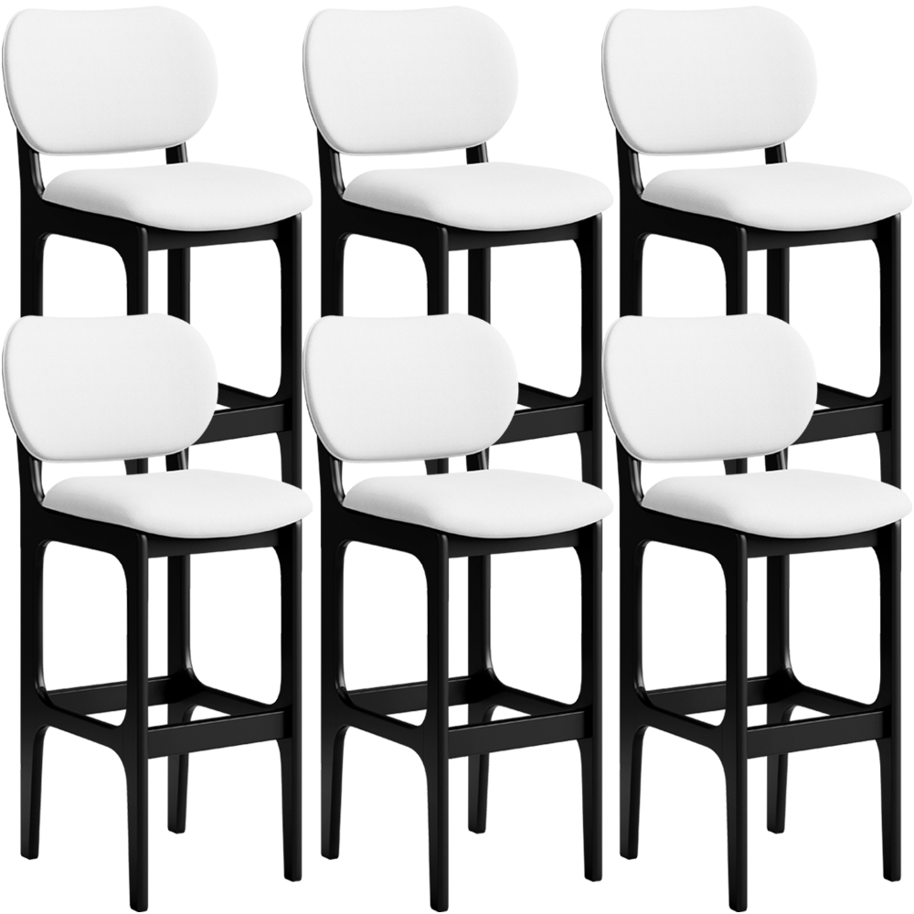 Kit 06 Banquetas Alta Para Cozinha Madeira Fixa Betta L02 Preto Facto Branco - Lyam Decor