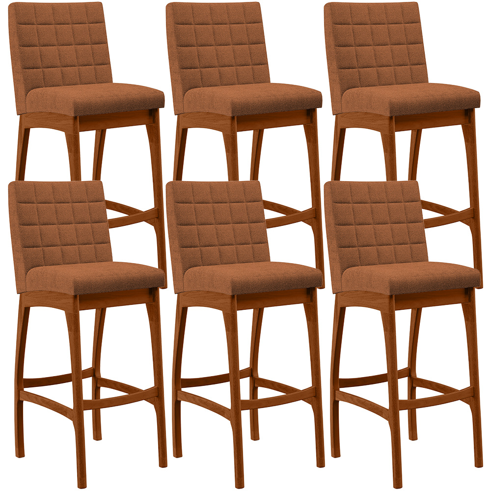 Kit 06 Banquetas Alta Para Cozinha Sala De Jantar Fixa Mila L02 Bouclê Terracota - Lyam Decor