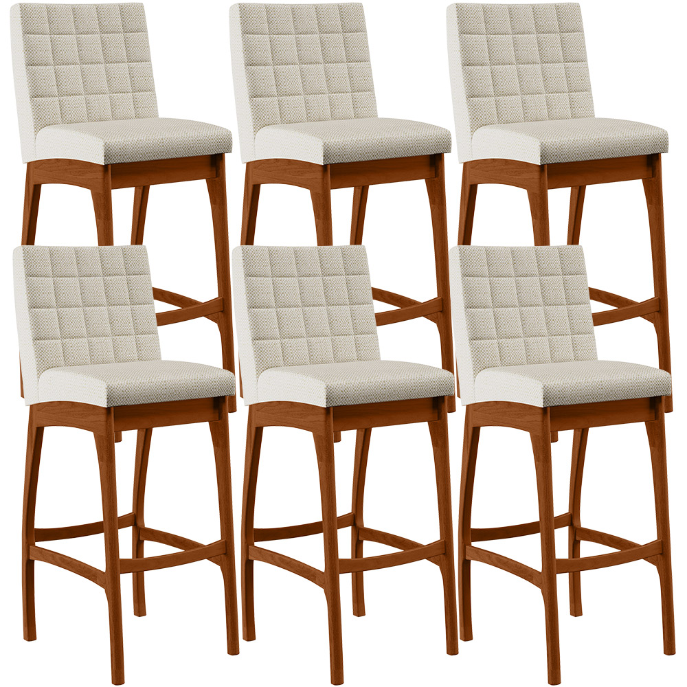 Kit 06 Banquetas Alta Para Cozinha Sala de Jantar Fixa Mila B04 Linho Champagne - Lyam Decor