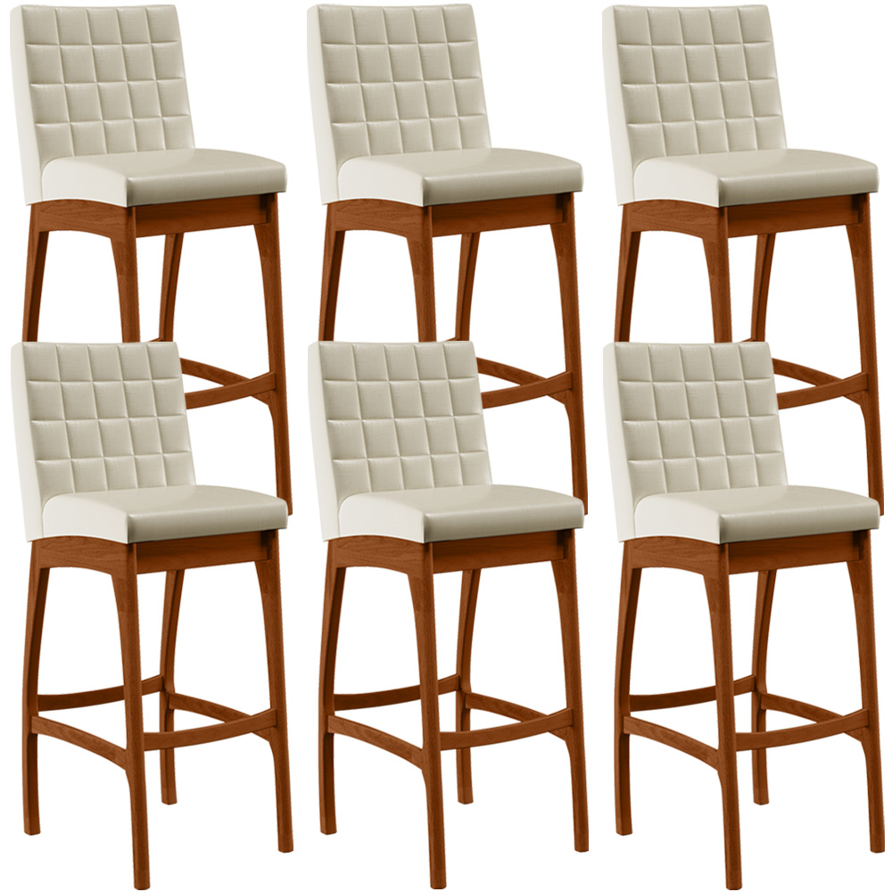 Kit 06 Banquetas Alta Para Cozinha Sala de Jantar Fixa Mila L02 Facto Pérola Metalizado - Lyam Decor