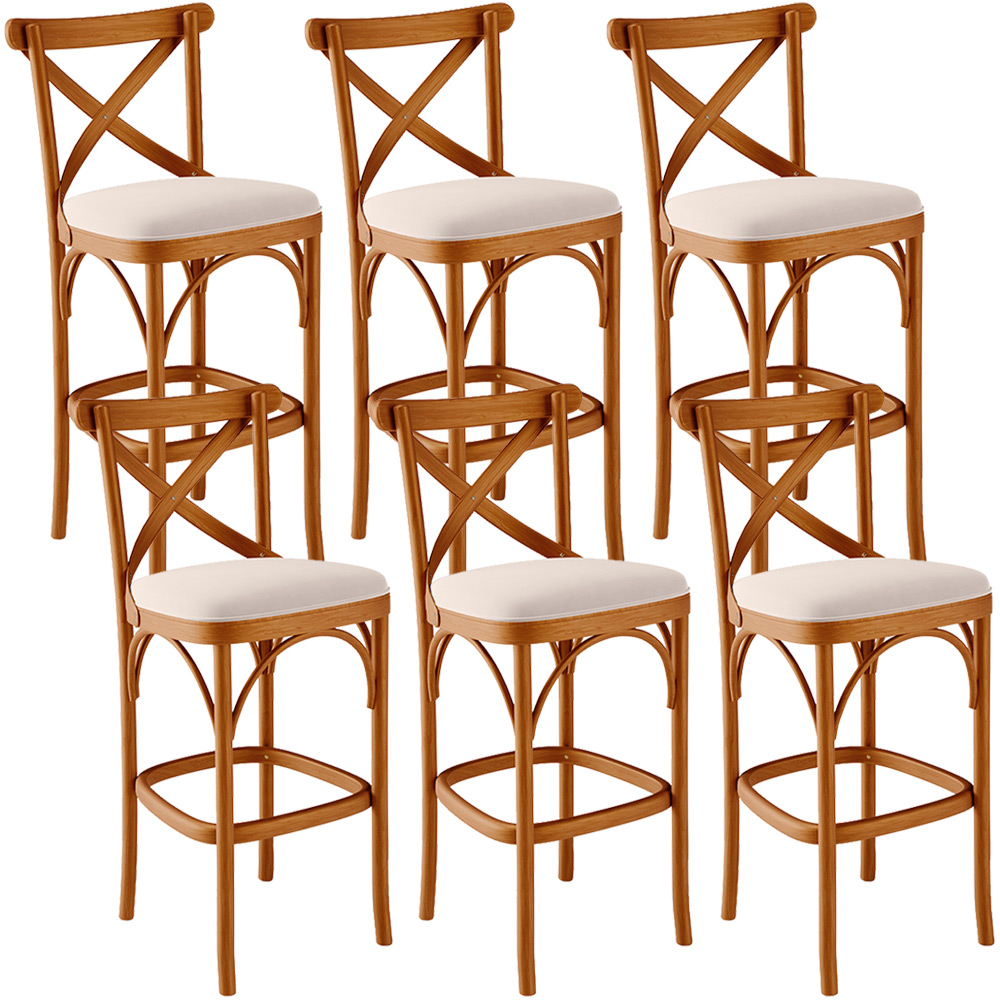 Kit 06 Banquetas Altas Cozinha Bancada Bar Sala de Jantar Estofada Ávila L02 Suede Bege - Lyam