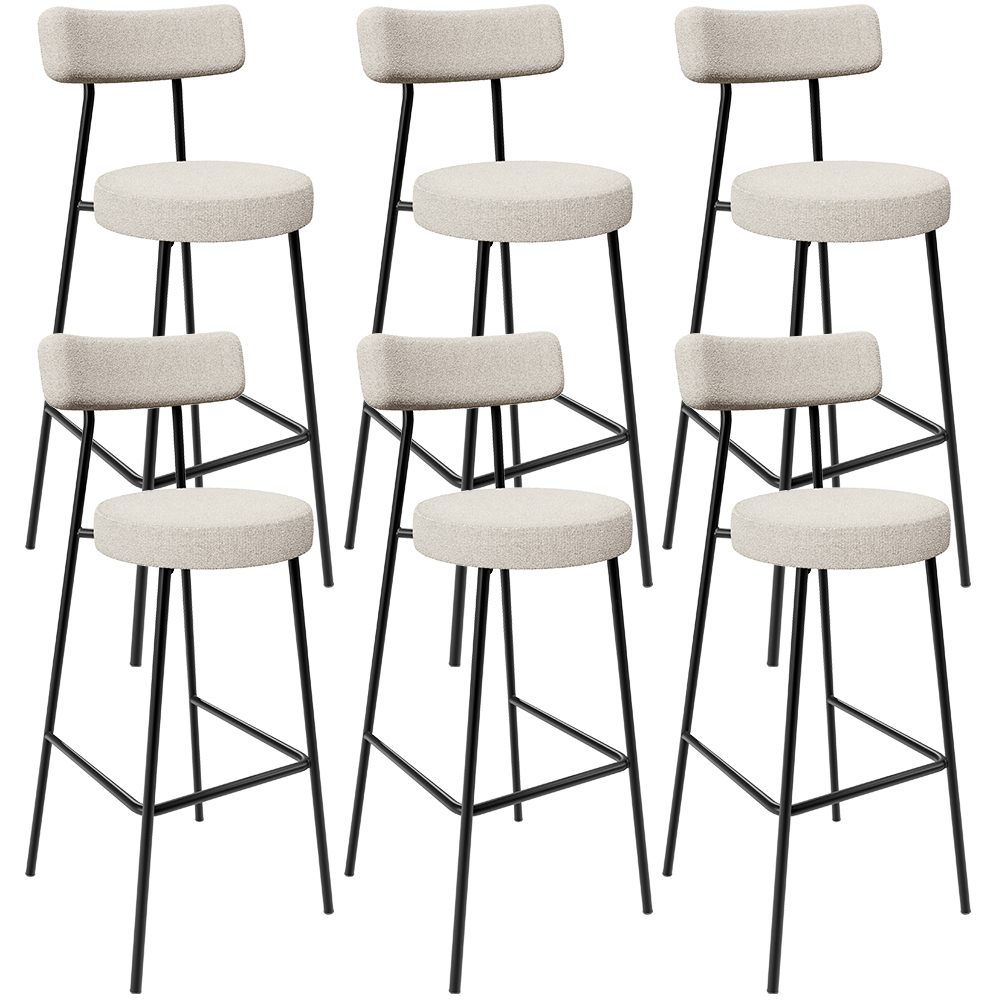 Kit 06 Banquetas Altas Cozinha Bar Sala De Jantar Em Aço Milão L02 Bouclê Creme - Lyam Decor