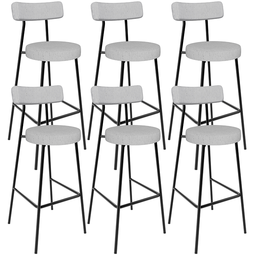 Kit 06 Banquetas Altas Cozinha Bar Sala De Jantar Em Aço Milão L02 Linho Cinza - Lyam Decor