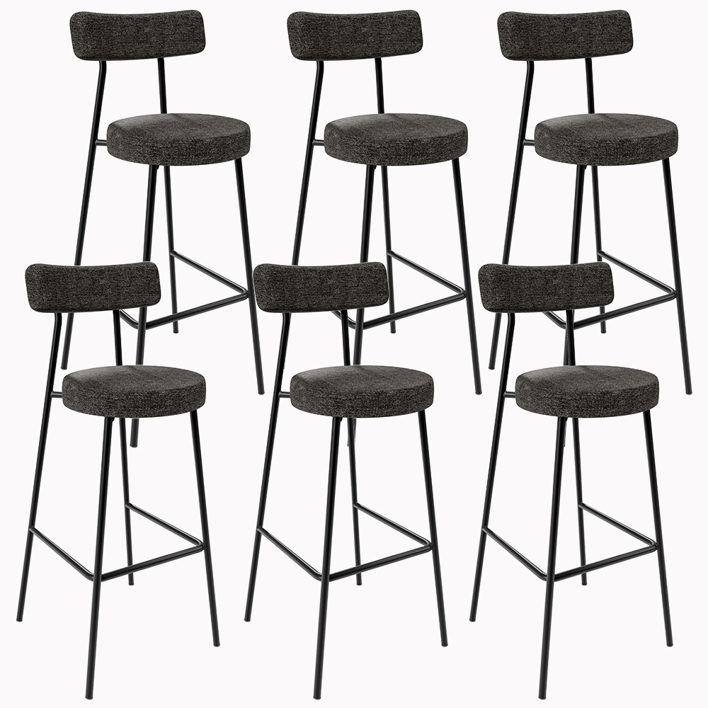Kit 06 Banquetas Altas Cozinha Sala De Jantar Estrutura Em Aço Milão L02 Linho Chumbo - Lyam Decor