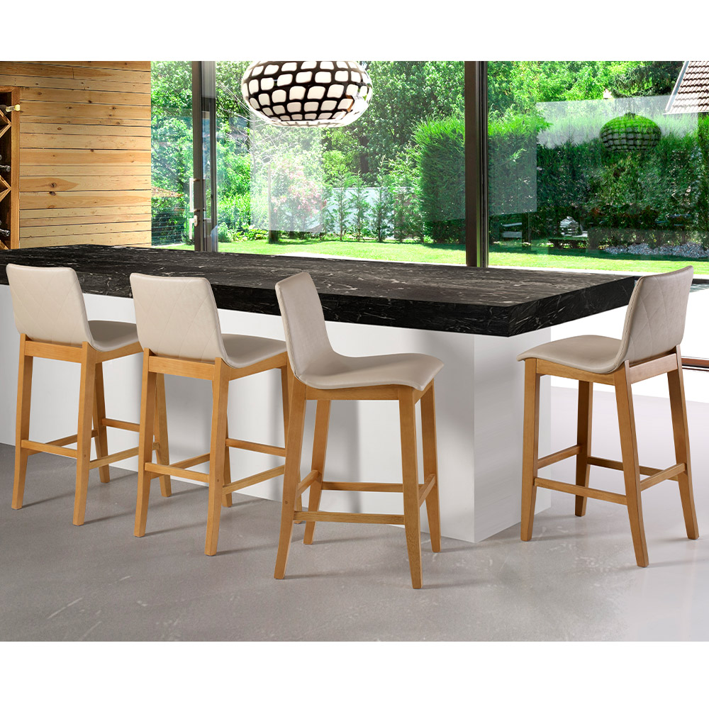 Kit 06 Banquetas Altas Estofada Para Cozinha Sala De Jantar Fixa Elis B05 Facto Bege - Lyam Decor