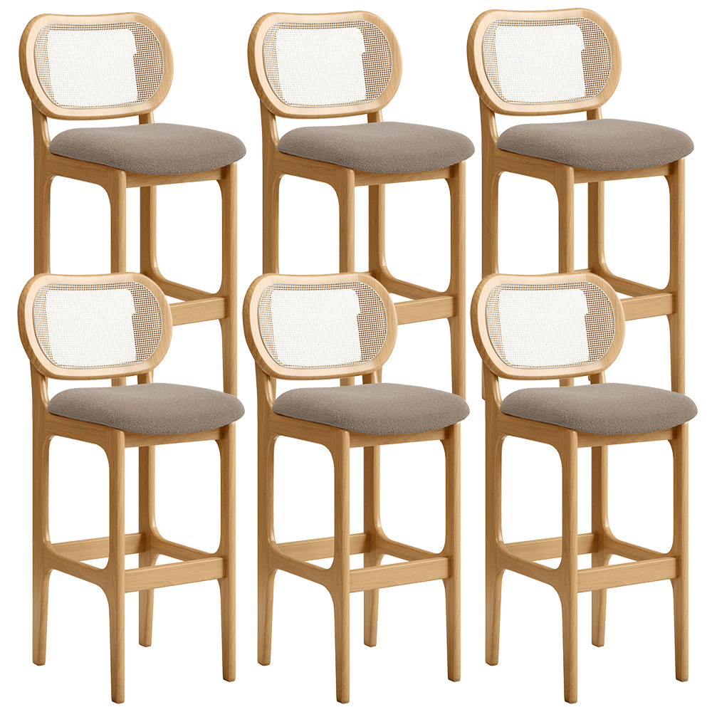 Kit 06 Banquetas Altas Para Cozinha Bancada Sala Tela Betta Fixa L02 Bouclê Bege - Lyam