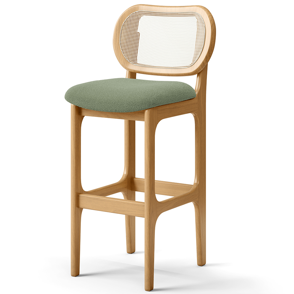 Kit 06 Banquetas Altas Para Cozinha Bancada Sala Tela Betta Fixa L02 Bouclê Oliva - Lyam