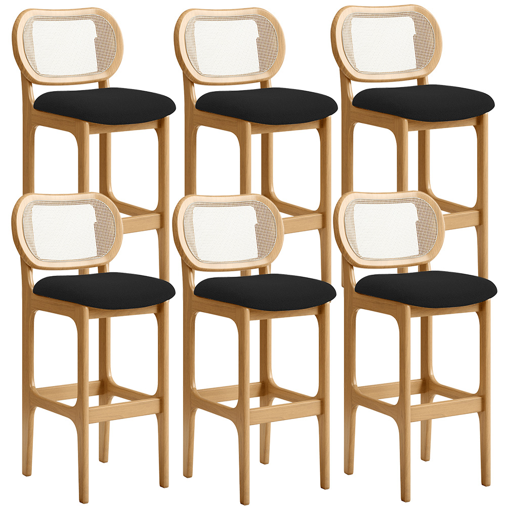 Kit 06 Banquetas Altas Para Cozinha Bancada Sala Tela Betta Fixa L02 Bouclê Preto - Lyam