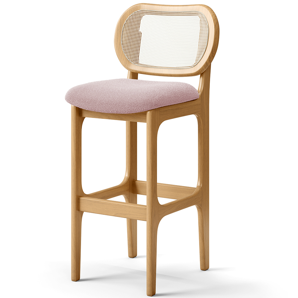 Kit 06 Banquetas Altas Para Cozinha Bancada Sala Tela Betta Fixa L02 Bouclê Rosê - Lyam