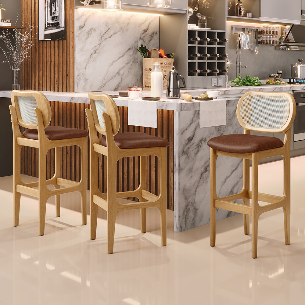 Kit 06 Banquetas Altas Para Cozinha Bancada Sala Tela Betta Fixa L02 Couríssimo Marrom - Lyam