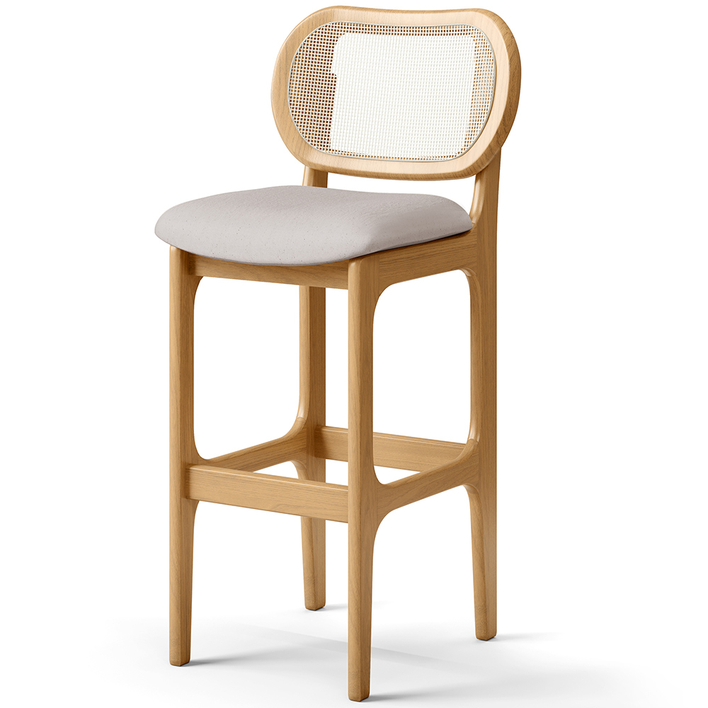 Kit 06 Banquetas Altas Para Cozinha Bancada Sala Tela Betta Fixa L02 Linho Bege - Lyam