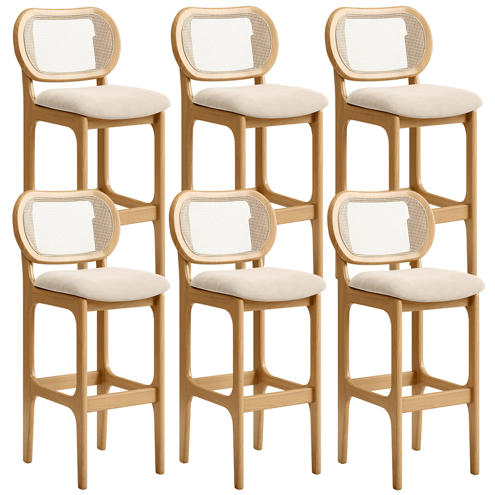 Kit 06 Banquetas Altas Para Cozinha Bancada Sala Tela Betta Fixa L02 Suede Bege - Lyam