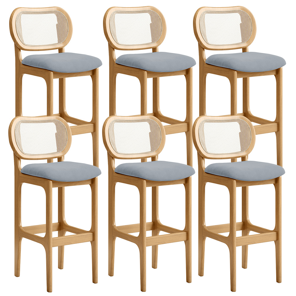 Kit 06 Banquetas Altas Para Cozinha Bancada Sala Tela Betta Fixa L02 Suede Cinza - Lyam