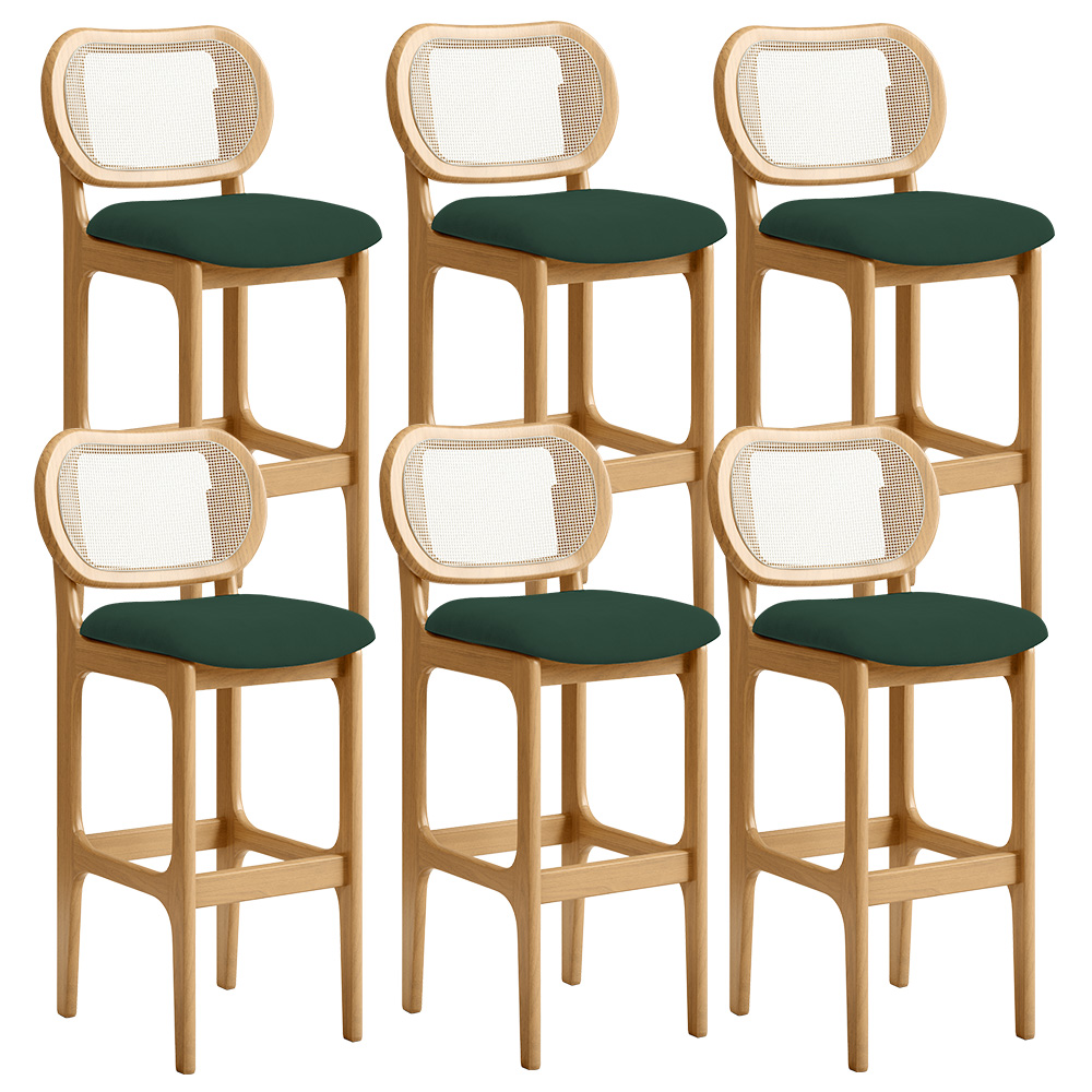 Kit 06 Banquetas Altas Para Cozinha Bancada Sala Tela Betta Fixa L02 Suede Verde Musgo - Lyam