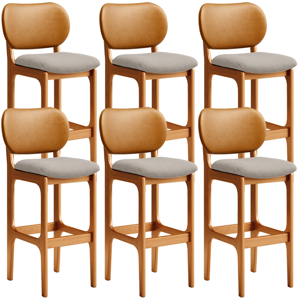 Kit 06 Banquetas Altas Para Cozinha Betta L02 Imbuia Couríssimo Whisky Linho Bege - Lyam Decor