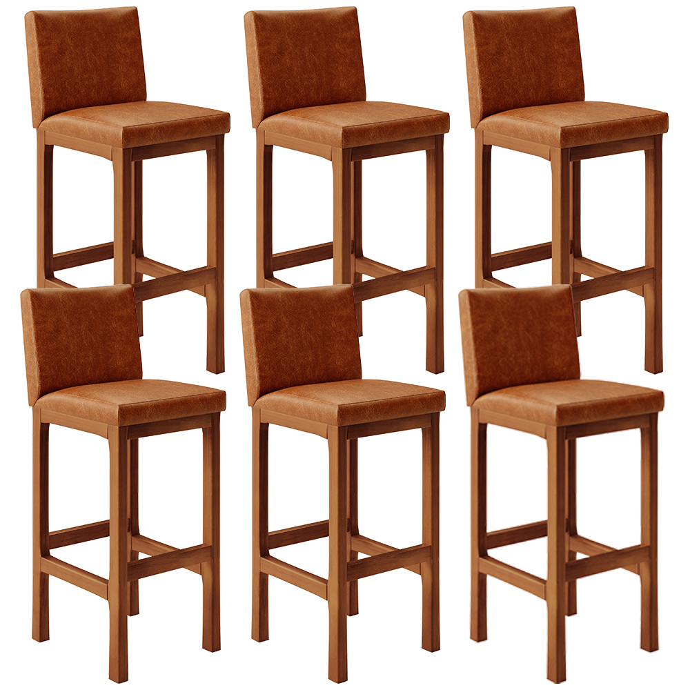Kit 06 Banquetas Altas Para Cozinha Sala De Jantar Fixa Alya L02 Couríssimo Camel - Lyam Decor