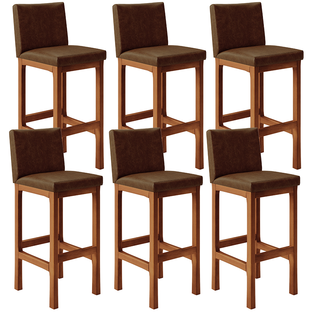 Kit 06 Banquetas Altas Para Cozinha Sala De Jantar Fixa Alya L02 Couríssimo Marrom - Lyam Decor