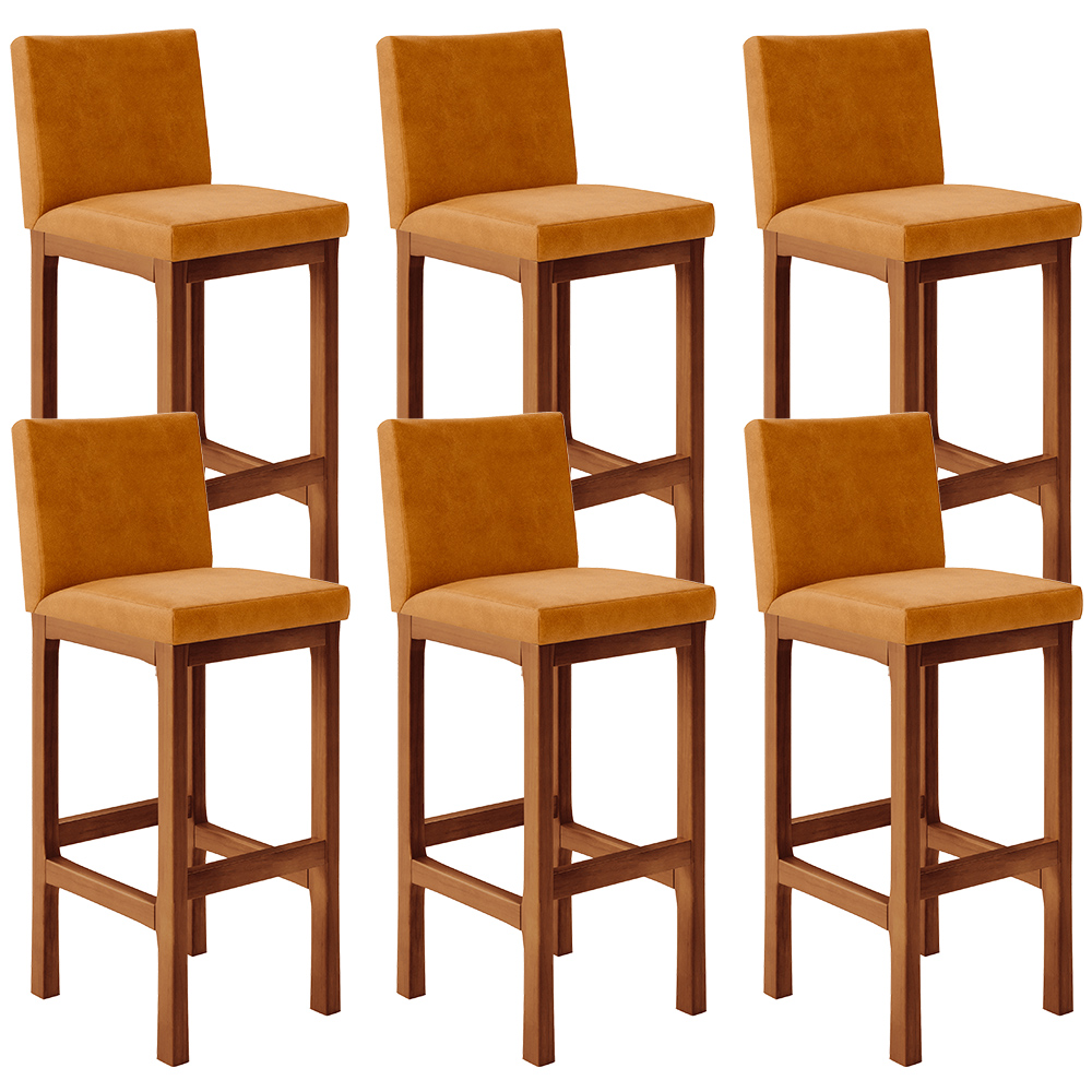 Kit 06 Banquetas Altas Para Cozinha Sala De Jantar Fixa Alya L02 Couríssimo Whisky - Lyam Decor