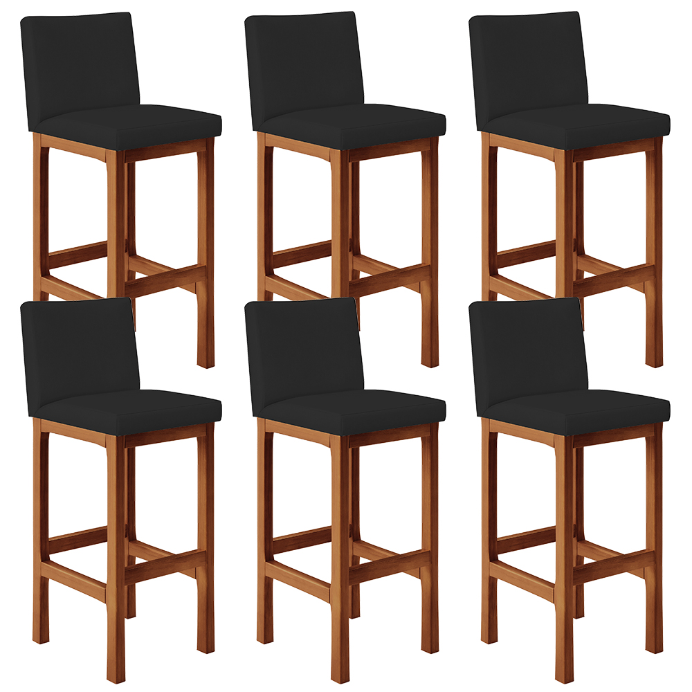 Kit 06 Banquetas Altas Para Cozinha Sala De Jantar Fixa Alya L02 Facto Preto - Lyam Decor