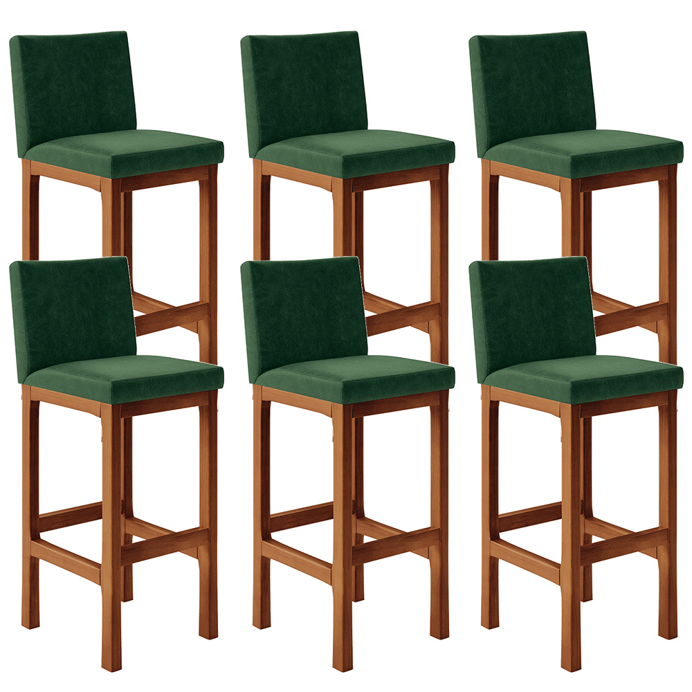 Kit 06 Banquetas Altas Para Cozinha Sala De Jantar Fixa Alya L02 Facto Verde Musgo - Lyam Decor