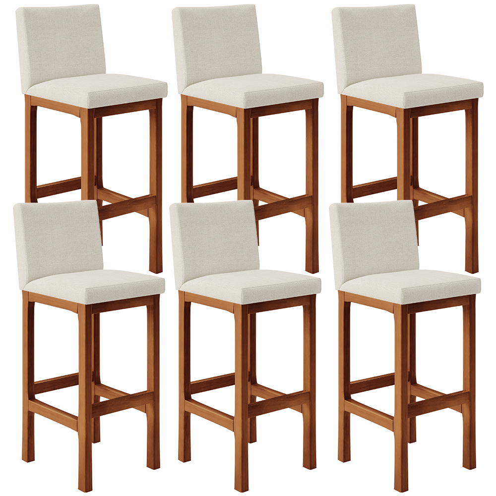 Kit 06 Banquetas Altas Para Cozinha Sala De Jantar Fixa Alya L02 Linho Champagne - Lyam Decor