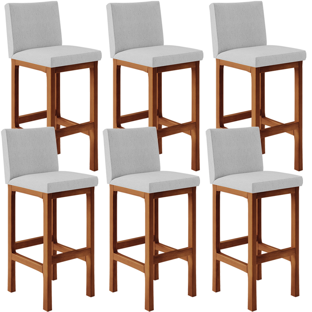 Kit 06 Banquetas Altas Para Cozinha Sala De Jantar Fixa Alya L02 Linho Cinza - Lyam Decor
