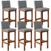 Kit 06 Banquetas Altas Para Cozinha Sala De Jantar Fixa Alya L02 Linho Cinza Escuro - Lyam Decor
