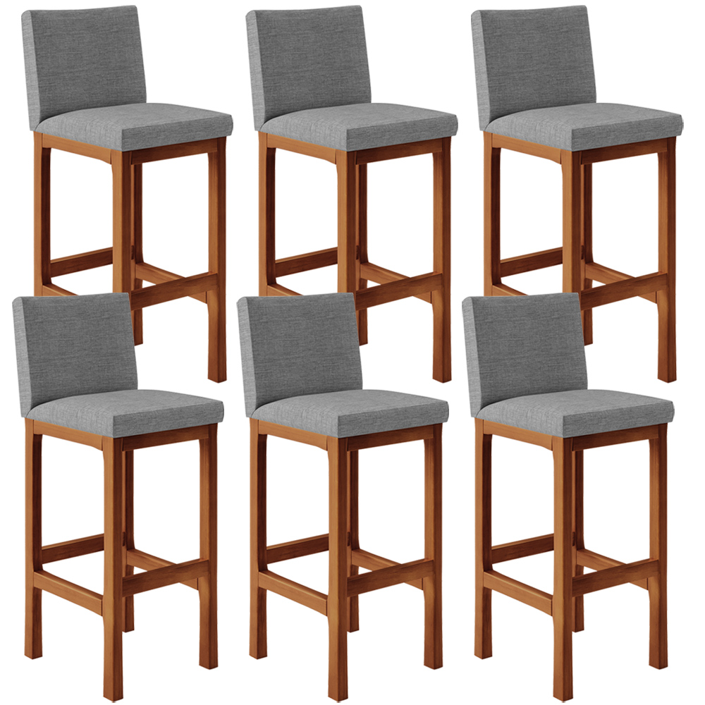 Kit 06 Banquetas Altas Para Cozinha Sala De Jantar Fixa Alya L02 Linho Cinza Escuro - Lyam Decor