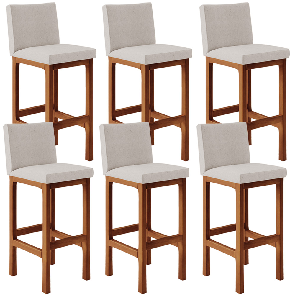 Kit 06 Banquetas Altas Para Cozinha Sala De Jantar Fixa Alya L02 Linho Cru - Lyam Decor