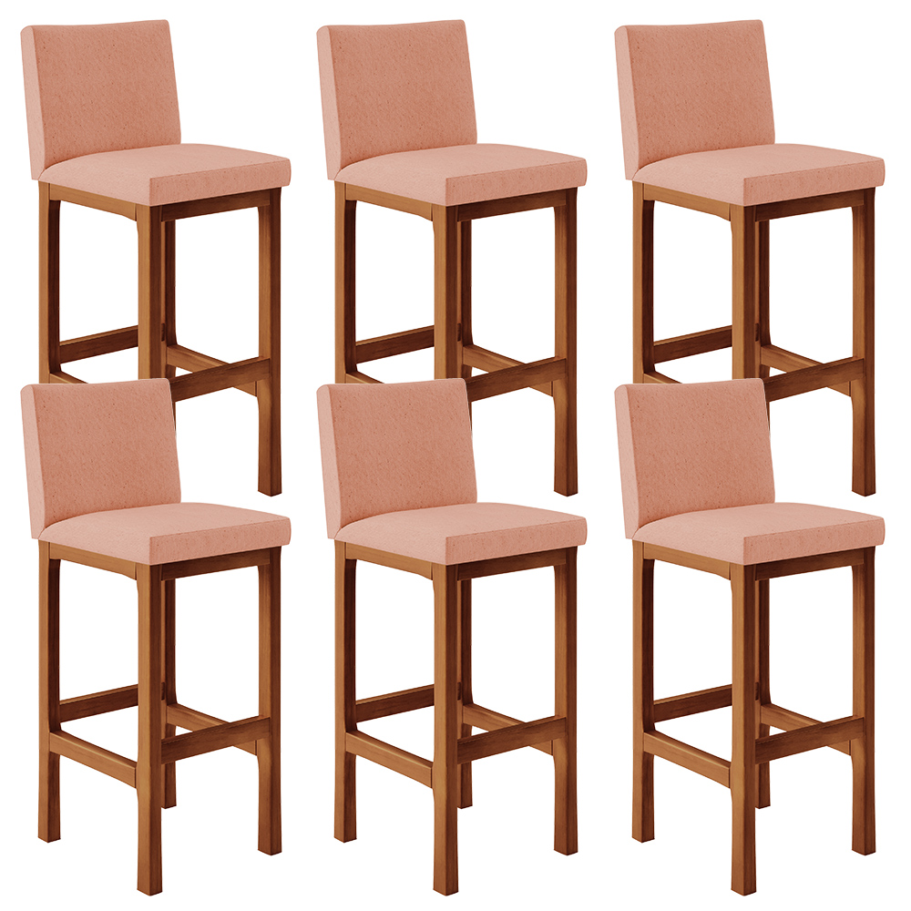 Kit 06 Banquetas Altas Para Cozinha Sala De Jantar Fixa Alya L02 Linho Rosê - Lyam Decor