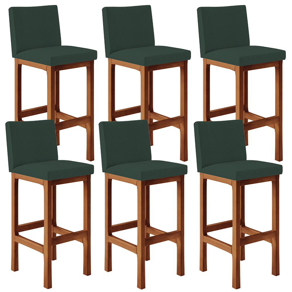 Kit 06 Banquetas Altas Para Cozinha Sala De Jantar Fixa Alya L02 Linho Verde Musgo - Lyam Decor