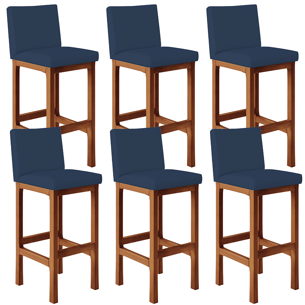 Kit 06 Banquetas Altas Para Cozinha Sala De Jantar Fixa Alya L02 Suede Azul Marinho - Lyam Decor