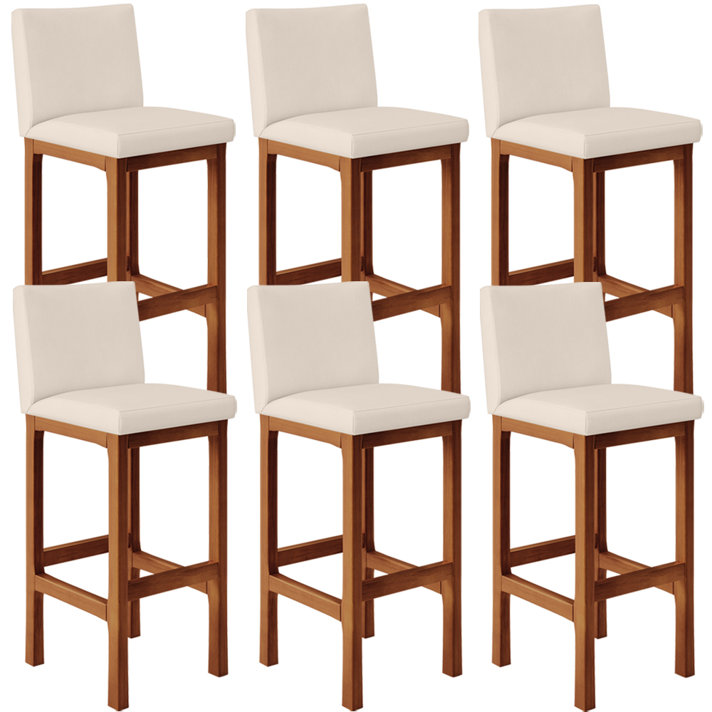 Kit 06 Banquetas Altas Para Cozinha Sala De Jantar Fixa Alya L02 Suede Bege - Lyam Decor