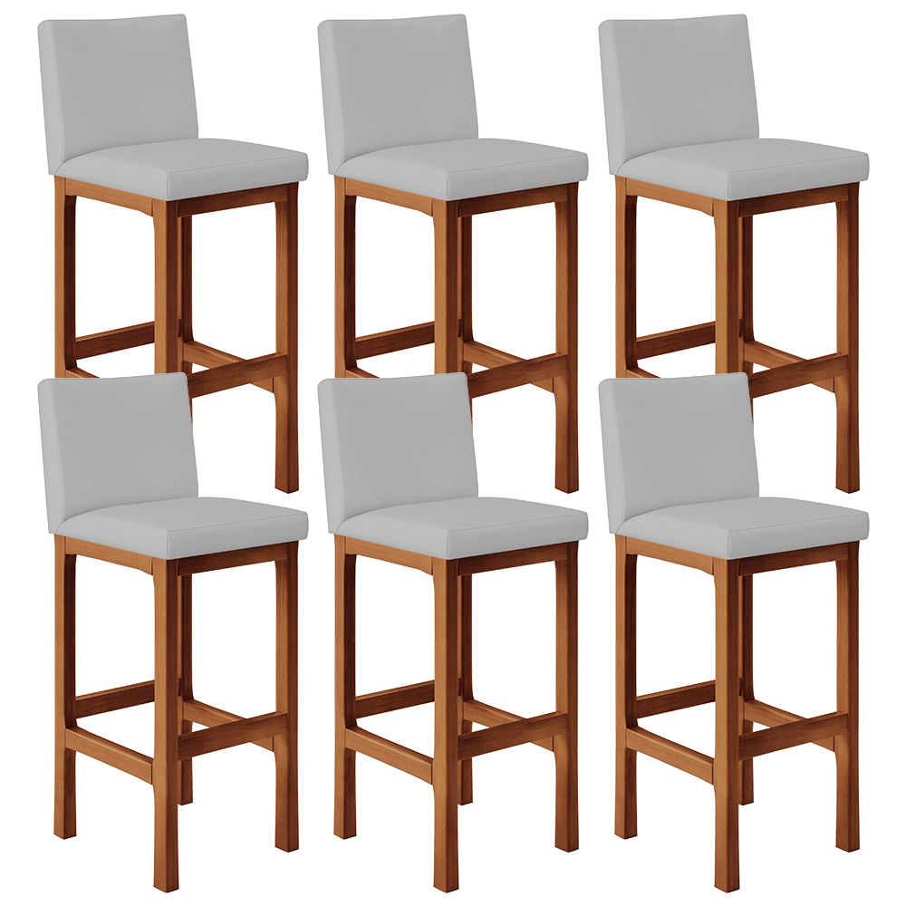 Kit 06 Banquetas Altas Para Cozinha Sala De Jantar Fixa Alya L02 Suede Cinza - Lyam Decor