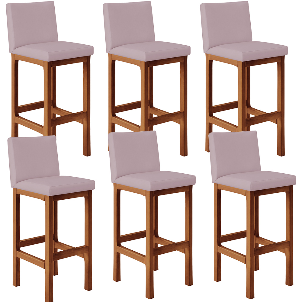 Kit 06 Banquetas Altas Para Cozinha Sala De Jantar Fixa Alya L02 Suede Rosê - Lyam Decor