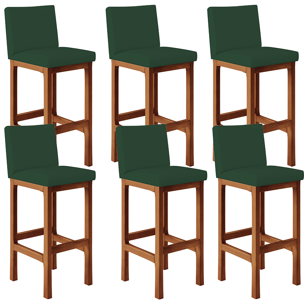 Kit 06 Banquetas Altas Para Cozinha Sala De Jantar Fixa Alya L02 Suede Verde Musgo - Lyam Decor