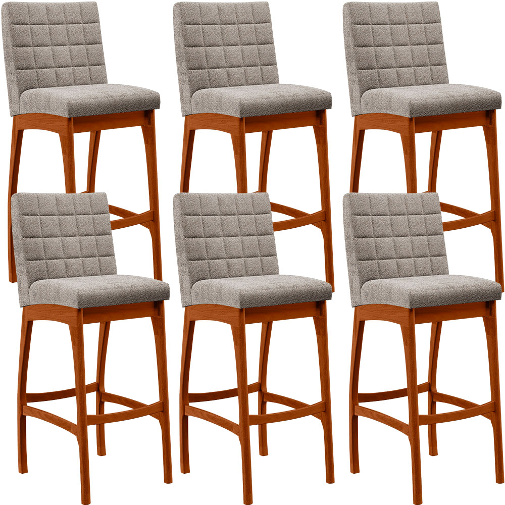 Kit 06 Banquetas Altas Para Cozinha Sala De Jantar Fixa Mila L02 Bouclê Bege - Lyam Decor