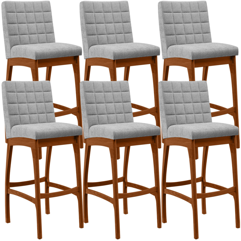 Kit 06 Banquetas Altas Para Cozinha Sala De Jantar Fixa Mila L02 Bouclê Cinza - Lyam Decor