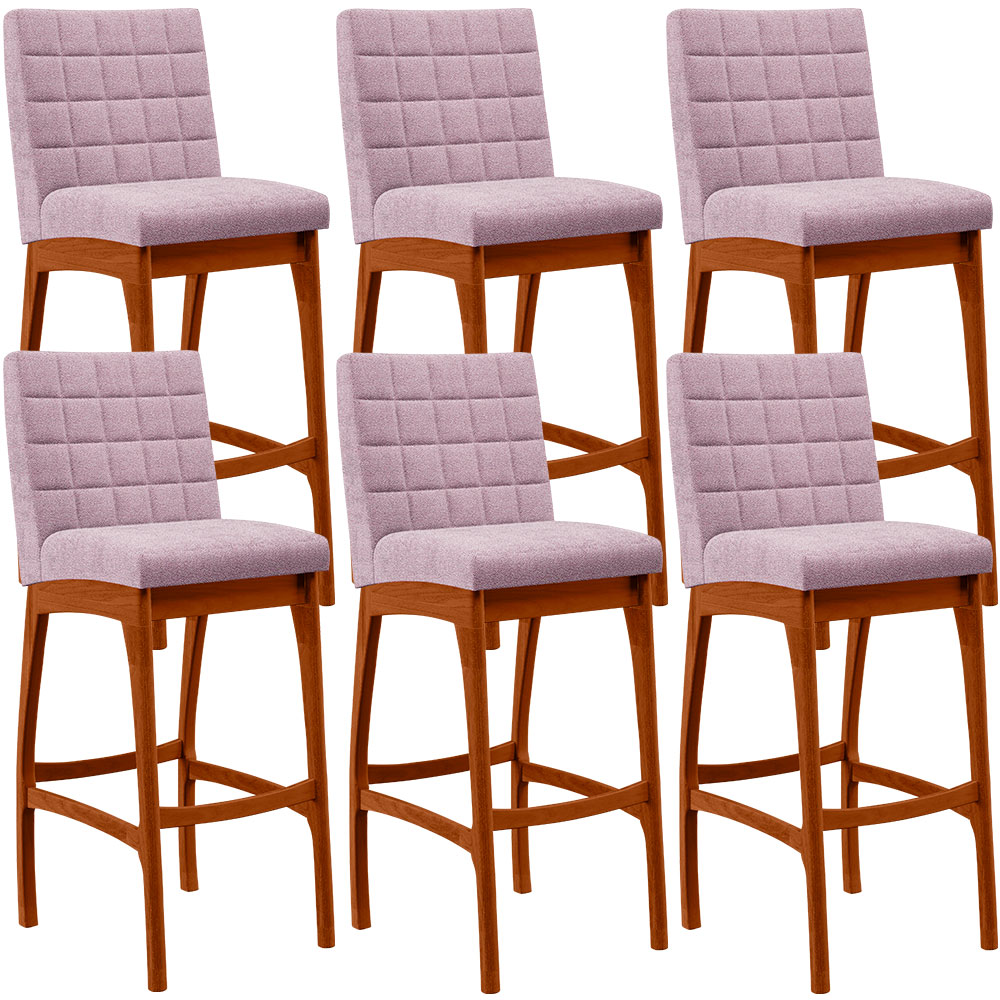 Kit 06 Banquetas Altas Para Cozinha Sala De Jantar Fixa Mila L02 Bouclê Rosê - Lyam Decor