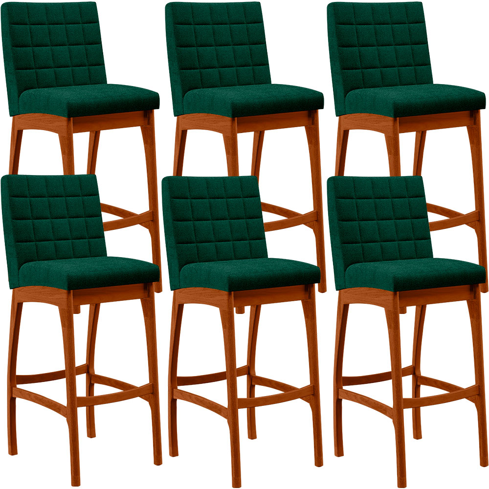 Kit 06 Banquetas Altas Para Cozinha Sala De Jantar Fixa Mila L02 Bouclê Verde - Lyam Decor