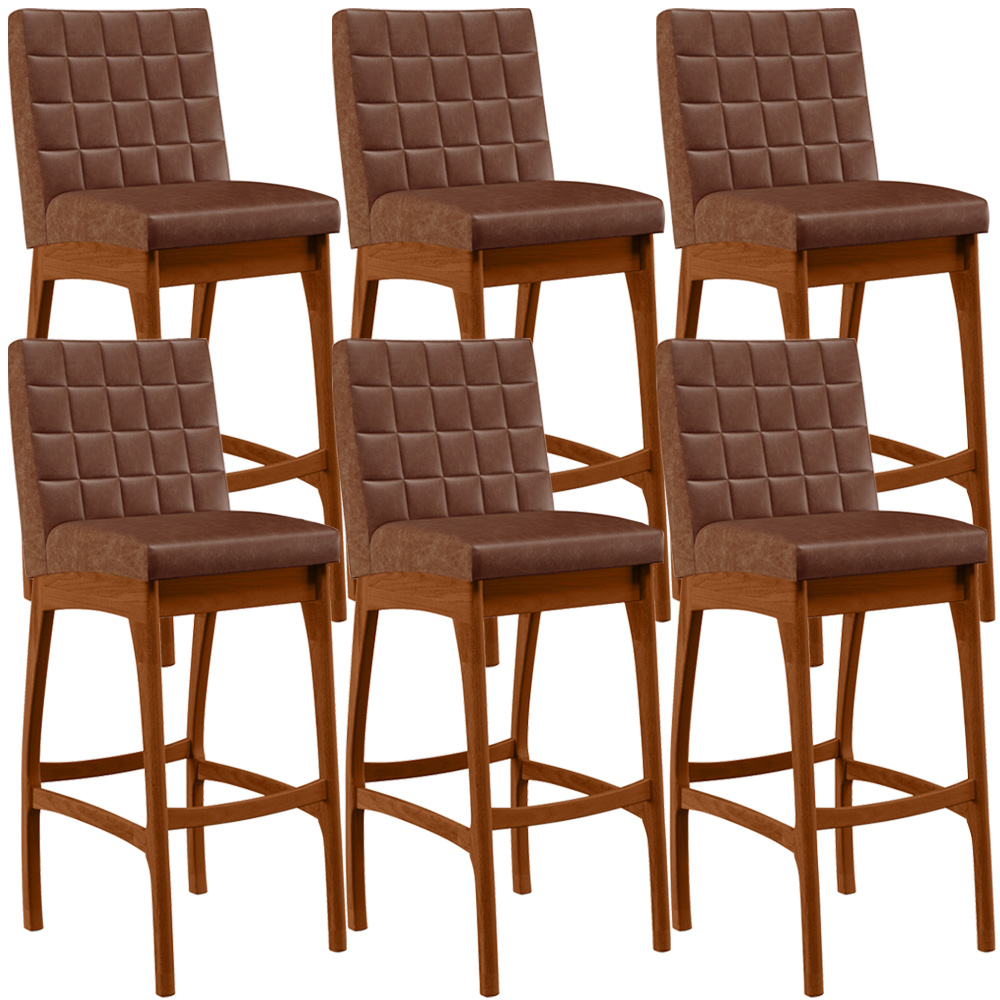 Kit 06 Banquetas Altas Para Cozinha Sala De Jantar Fixa Mila L02 Couríssimo Marrom - Lyam Decor