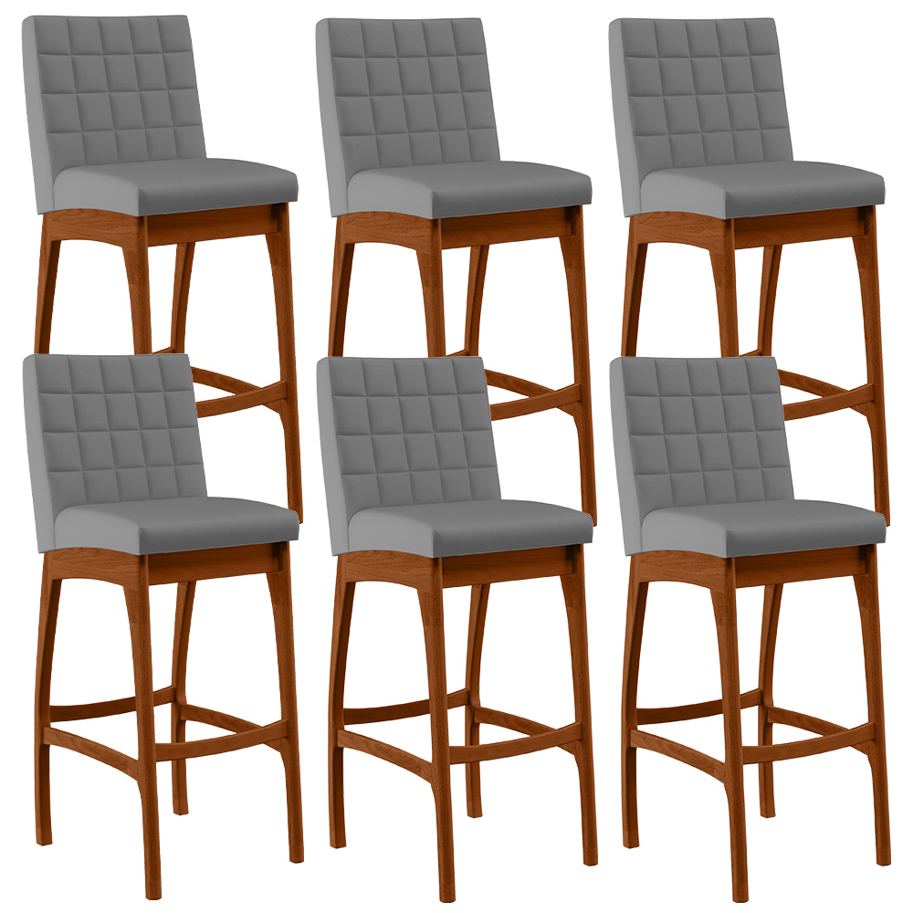 Kit 06 Banquetas Altas Para Cozinha Sala De Jantar Fixa Mila L02 Facto Cinza Fosco - Lyam Decor