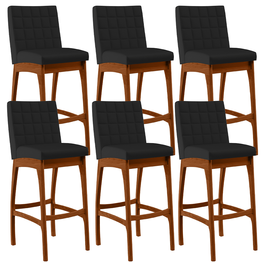 Kit 06 Banquetas Altas Para Cozinha Sala De Jantar Fixa Mila L02 Facto Preto Fosco - Lyam Decor