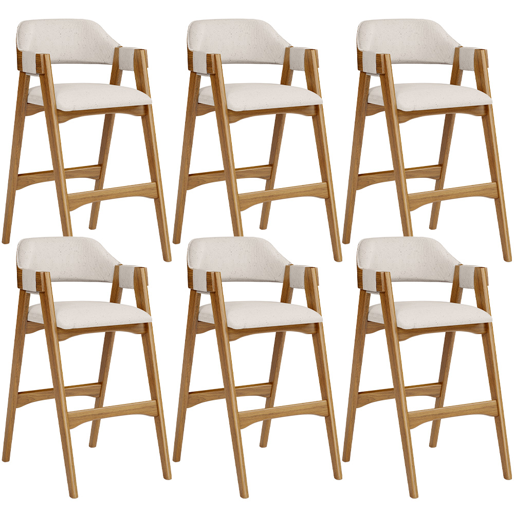 Kit 06 Banquetas Altas Para Cozinha Sala de Jantar Bar Suran L02 Linho Cru - Lyam Decor