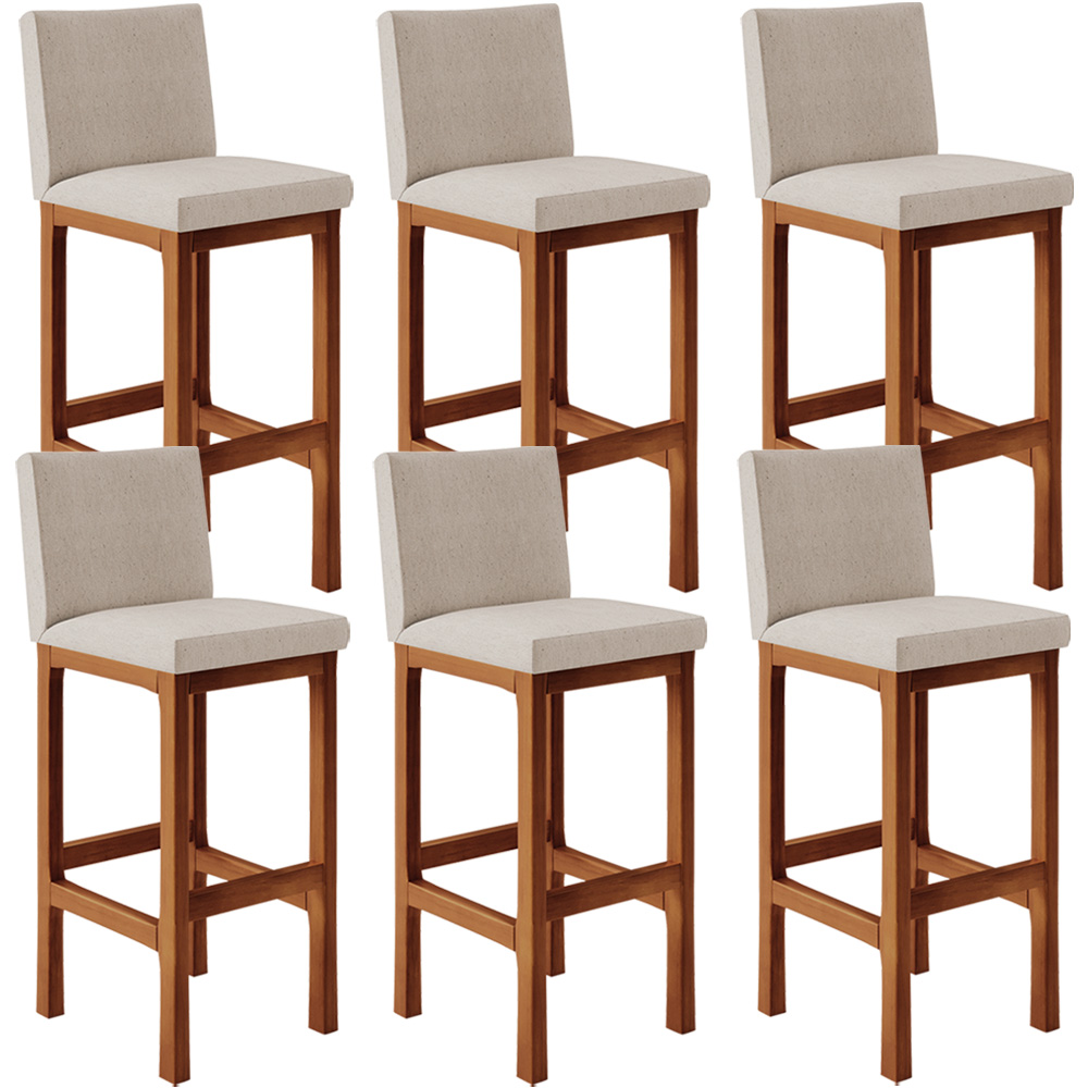 Kit 06 Banquetas Altas Para Cozinha Sala de Jantar Fixa Alya L02 Linho Bege - Lyam Decor