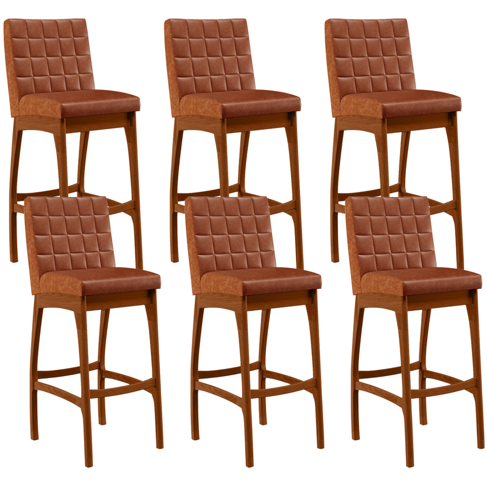 Kit 06 Banquetas Altas Para Cozinha Sala de Jantar Fixa Mila B04 Couríssimo Camel - Lyam Decor