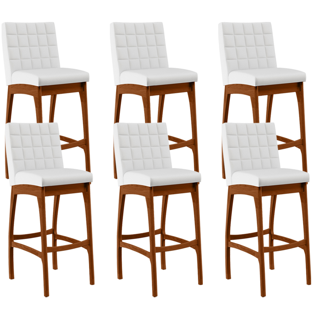 Kit 06 Banquetas Altas Para Cozinha Sala de Jantar Fixa Mila B04 Facto Branco Fosco - Lyam Decor