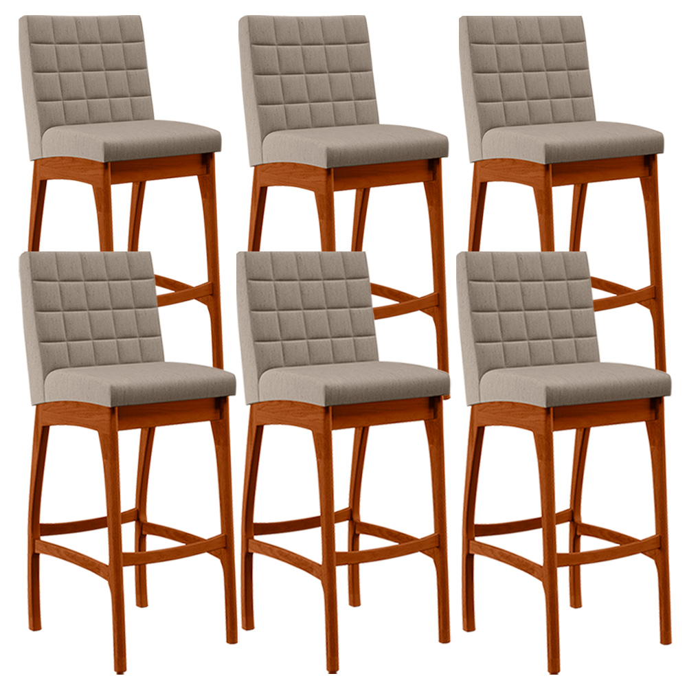 Kit 06 Banquetas Altas Para Cozinha Sala de Jantar Fixa Mila B04 Linho Bege - Lyam Decor