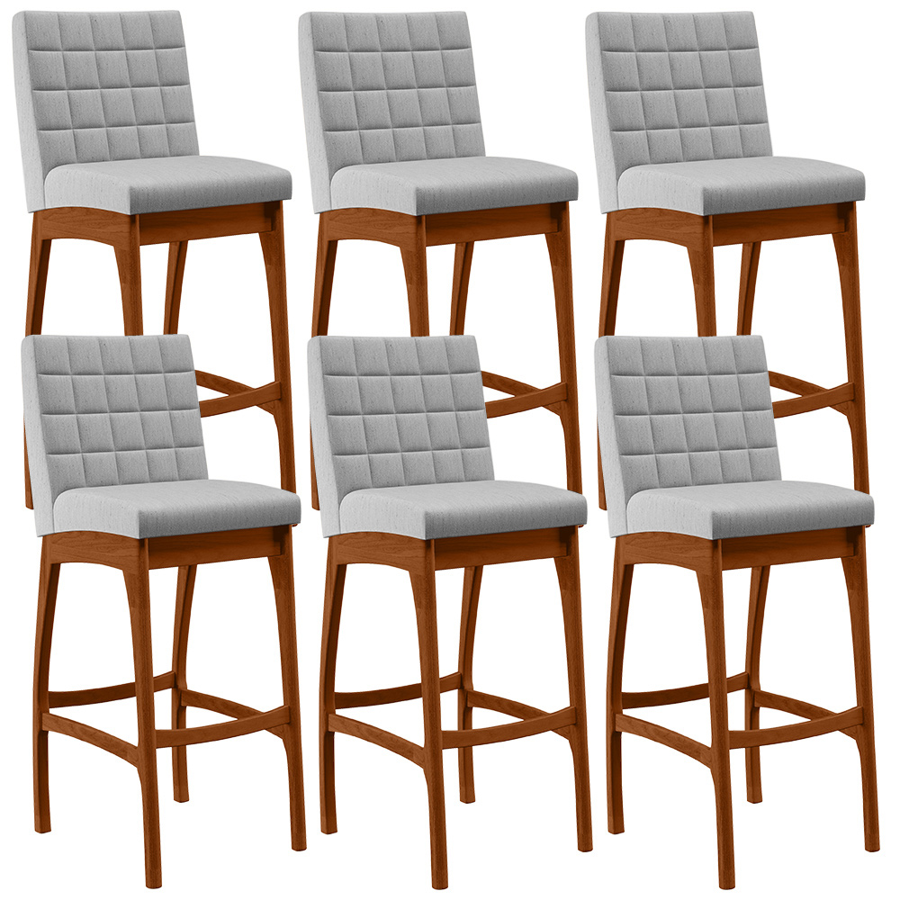 Kit 06 Banquetas Altas Para Cozinha Sala de Jantar Fixa Mila B04 Linho Cinza - Lyam Decor